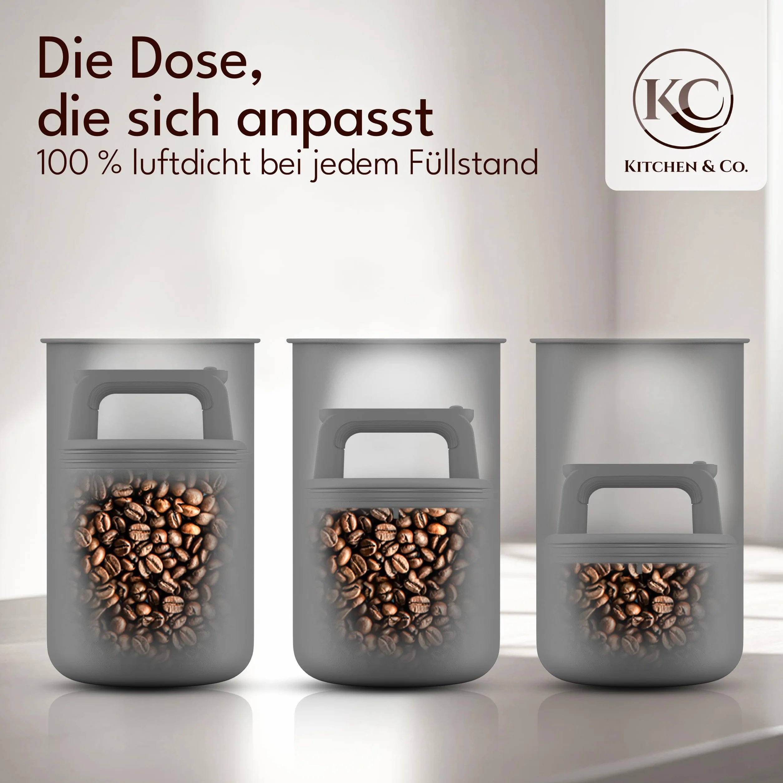 KC Kitchen & Co. Hermetyczna puszka na kawę na 1 kg ziaren kawy – puszka ze stali nierdzewnej z pokrywką próżniową i zamknięciem aromatycznym – puszka do przechowywania kawy, herbaty, cukru, musli