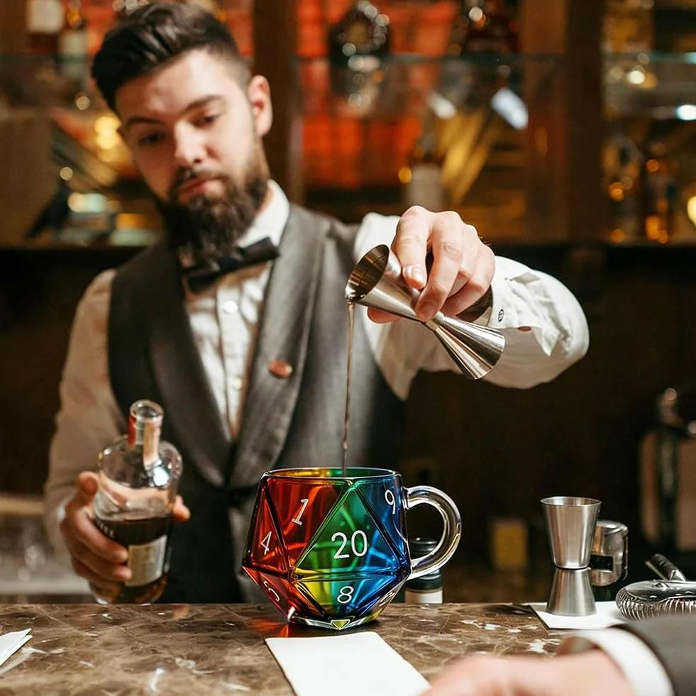 DASIAUTOEM Filiżanka do kawy z wielościenną kostką, D20, ceramiczna, 350 ml, z uchwytem, prezent dla fanów RPG i fantasy