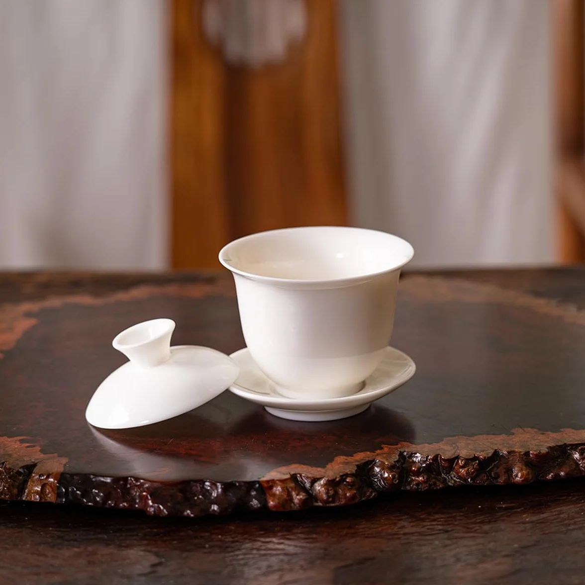 Zestaw do herbaty Gaiwan Gongfu, chiński zestaw do herbaty, biały ceramiczny zestaw do herbaty dla dorosłych Azjatów, 6 filiżanek, odpowiedni na małe spotkania, do domu i biura, na prezent (biały k