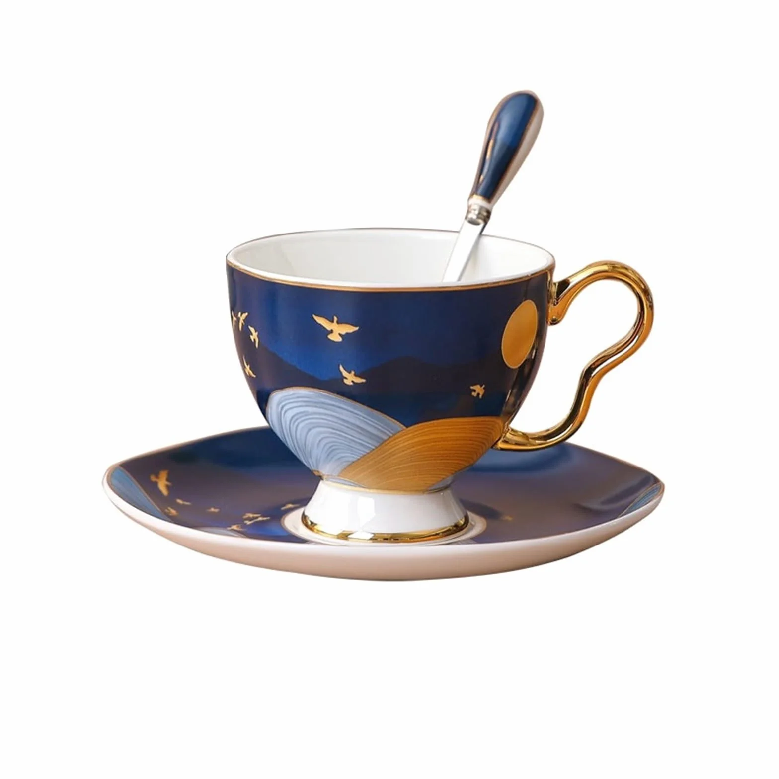 Kubek do kawy - lekki luksusowy wysokiej jakości zestaw filiżanek i spodków z porcelany kostnej - eleganckie kubki do herbaty kwiatowej na brytyjską popołudniową herbatę, idealne świąteczne prezenty