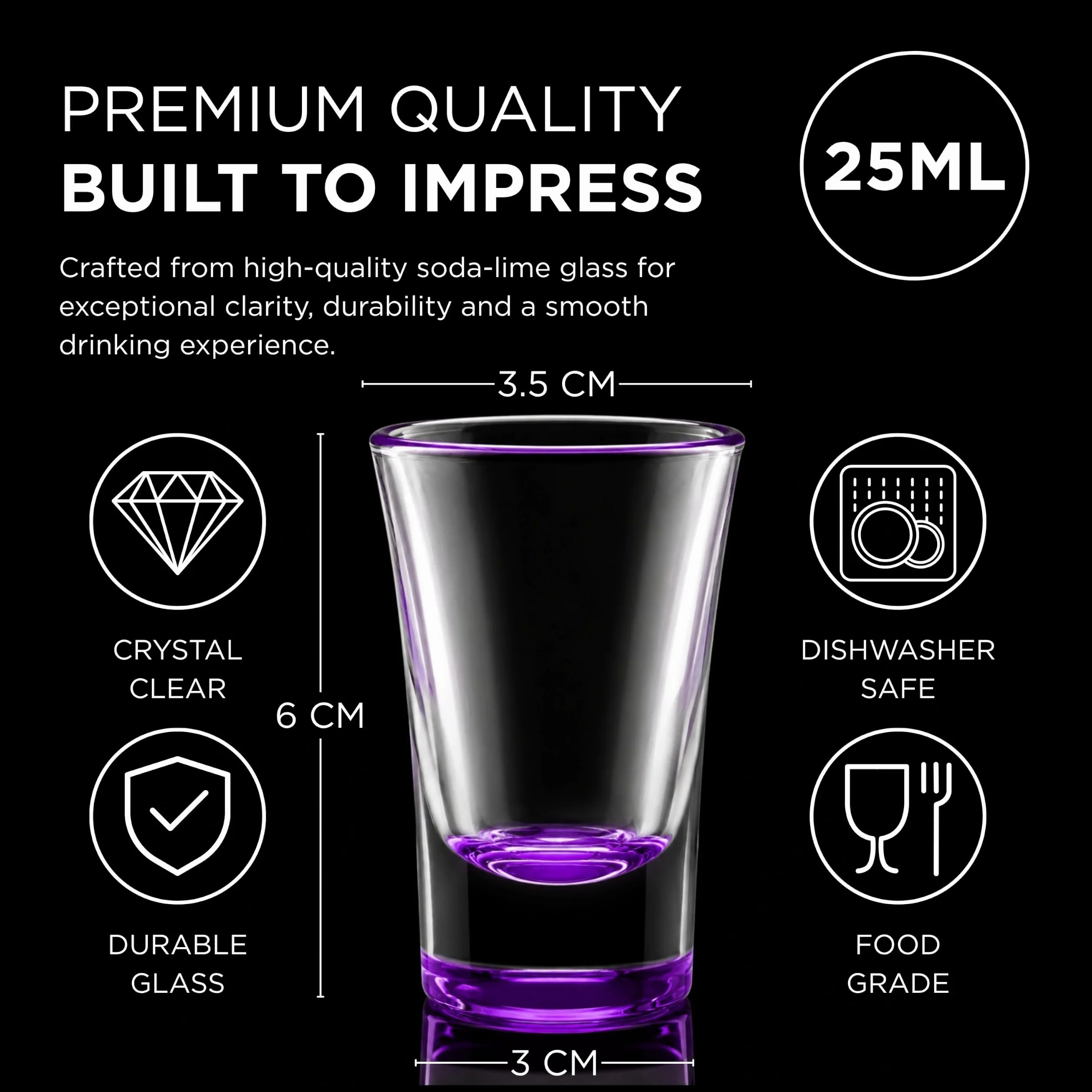volila Kolorowe Kieliszki do Shotów - Zestaw 6 Kieliszków o Pojemności 25ml z Grubym Dnem - Małe Kieliszki do Jager Bomb, Jello Shots, Tequili i Do Napojów w Barze