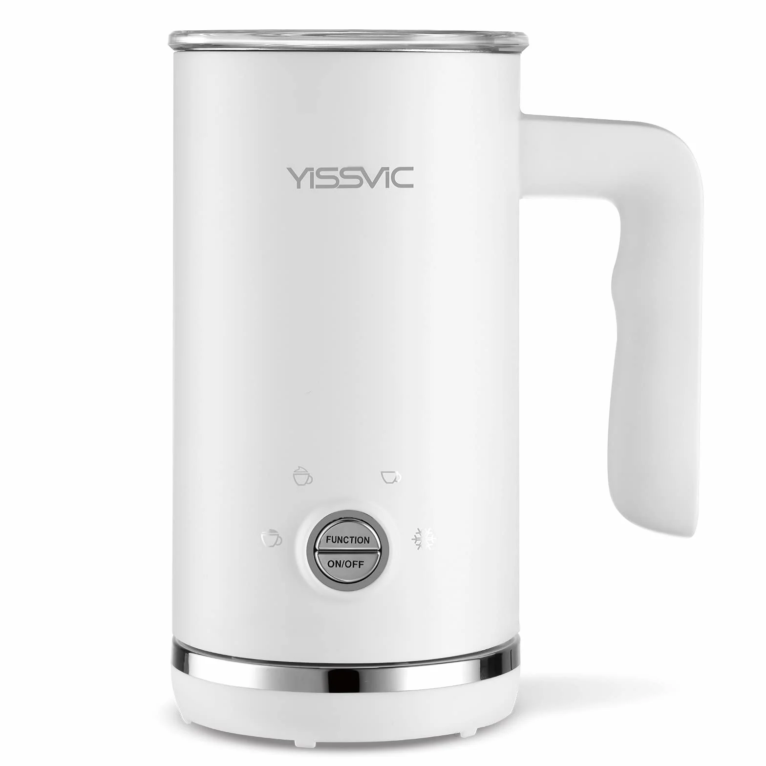 Yissvic 4-w-1 Elektryczny spieniacz do mleka 600W 300ml Stal nierdzewna spieniacz do mleka z nieprzywierającą powłoką do kawy, mleka, cappuccino, biały
