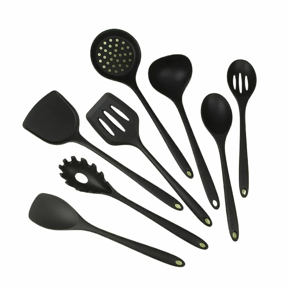 8ps domowe czarne silikonowe przybory kuchenne 8-częściowy zestaw chińskich łyżek do spaghetti sałatka spaghetti