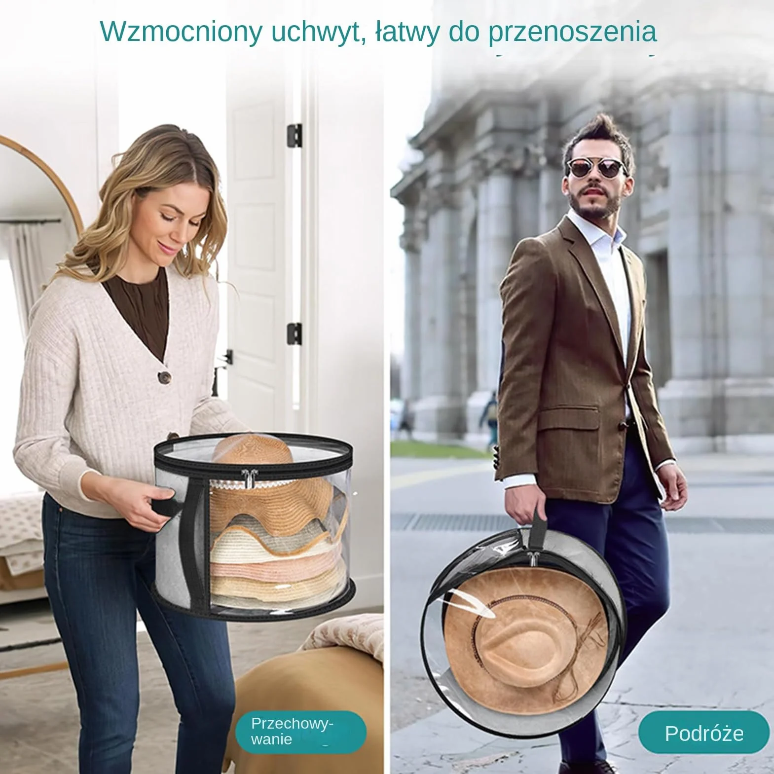 Duże Pudełko Na Kapelusze Przezroczyste Składany Organizer z Pokrywą i Rączką