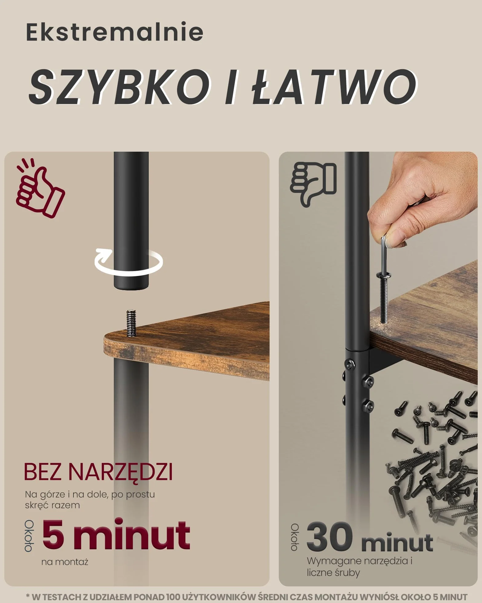 VASAGLE Regał na książki, 5-poziomowy półka, bardzo szybki montaż bez narzędzi, regał do przechowywania, 23,8 x 60 x 139 cm, do salonu, sypialni, kuchni, rustykalny brąz i tusz czarny LLS165K01