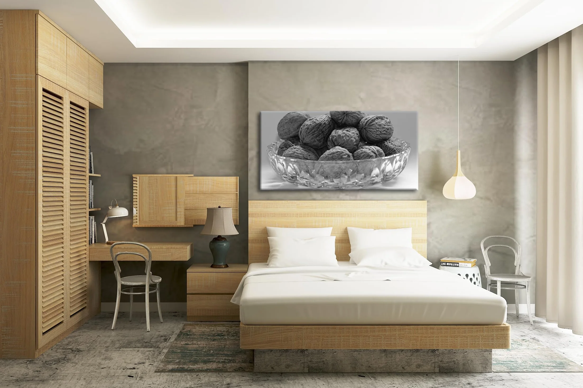 Chrupiące orzechy włoskie w skorupie panorama 120 x 60 cm efekt: czarny/biały jako obraz na płótnie, motyw oprawiony na ramie z prawdziwego drewna, wysokiej jakości druk cyfrowy z ramą