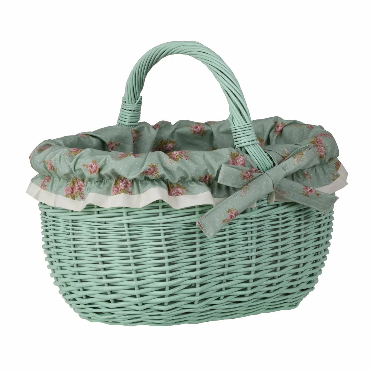 e-wicker24 Koszyk na zakupy z wikliny, styl vintage, kosz wiklinowy owalny miętowy