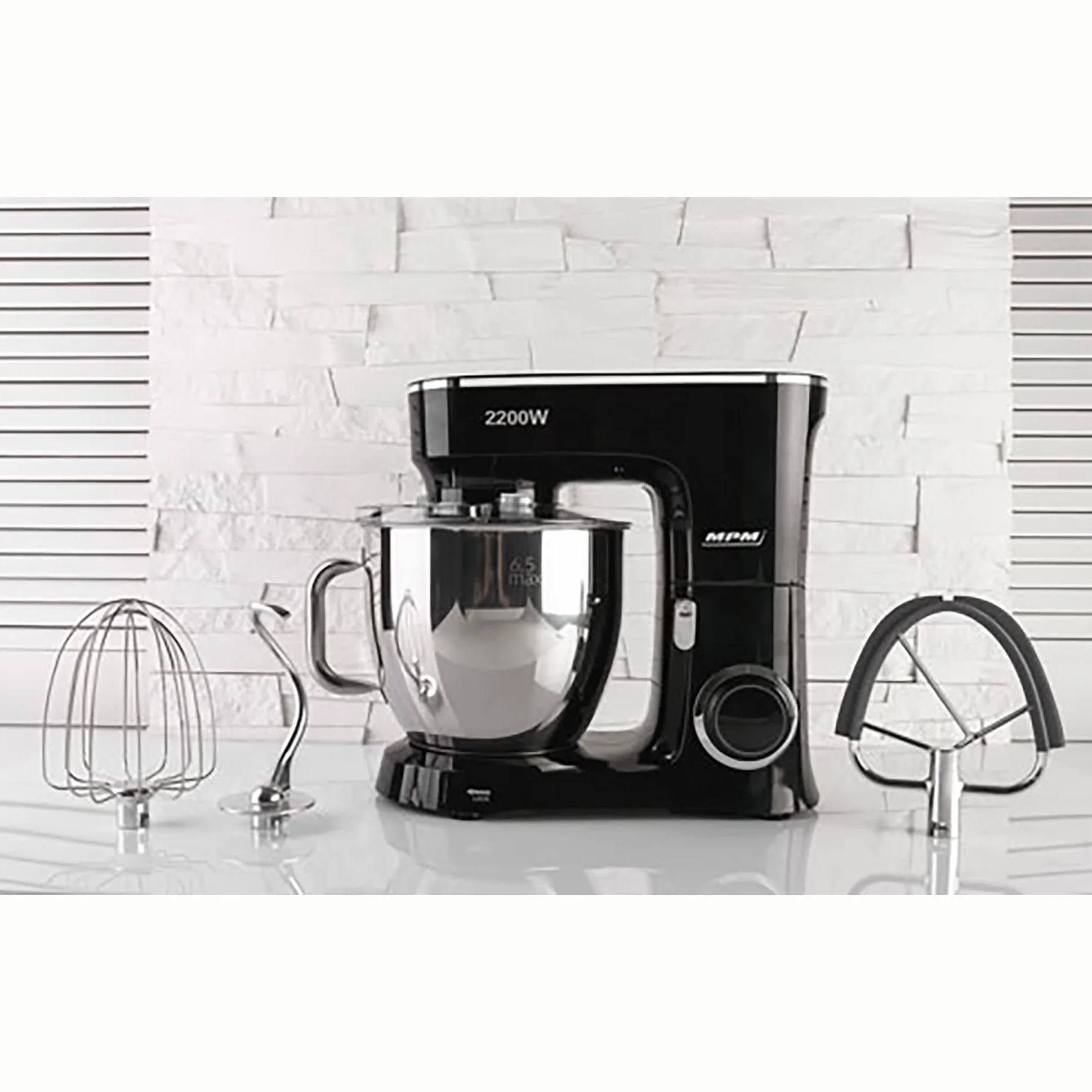 MPM MRK-19B robot kuchenny, piekarnia, profesjonalny blender, ugniatarka, ciasto, orbital + waga, 2200 W, maks. 6,5 l, miska ze stali nierdzewnej, 6 stopni prędkości + funkcja pulsu, system
