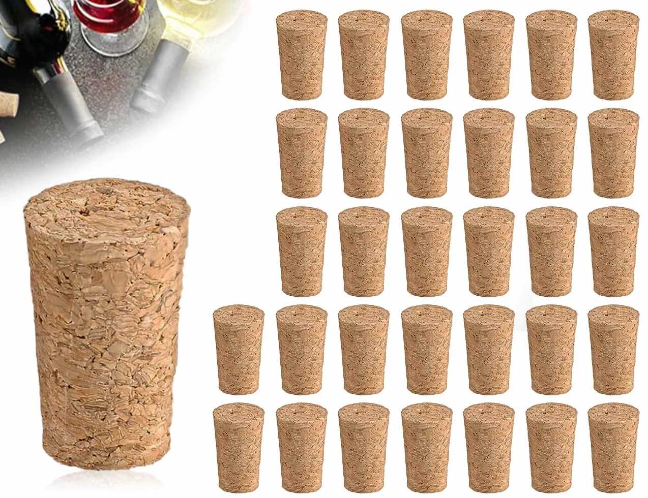 32 szt. korków korkowych, korki rzemieślnicze, korki do butelek, korki do wina, korki do wina, wykonane z naturalnego korka do butelek, korek uszczelniający z miękkiego drewna (w kształcie
