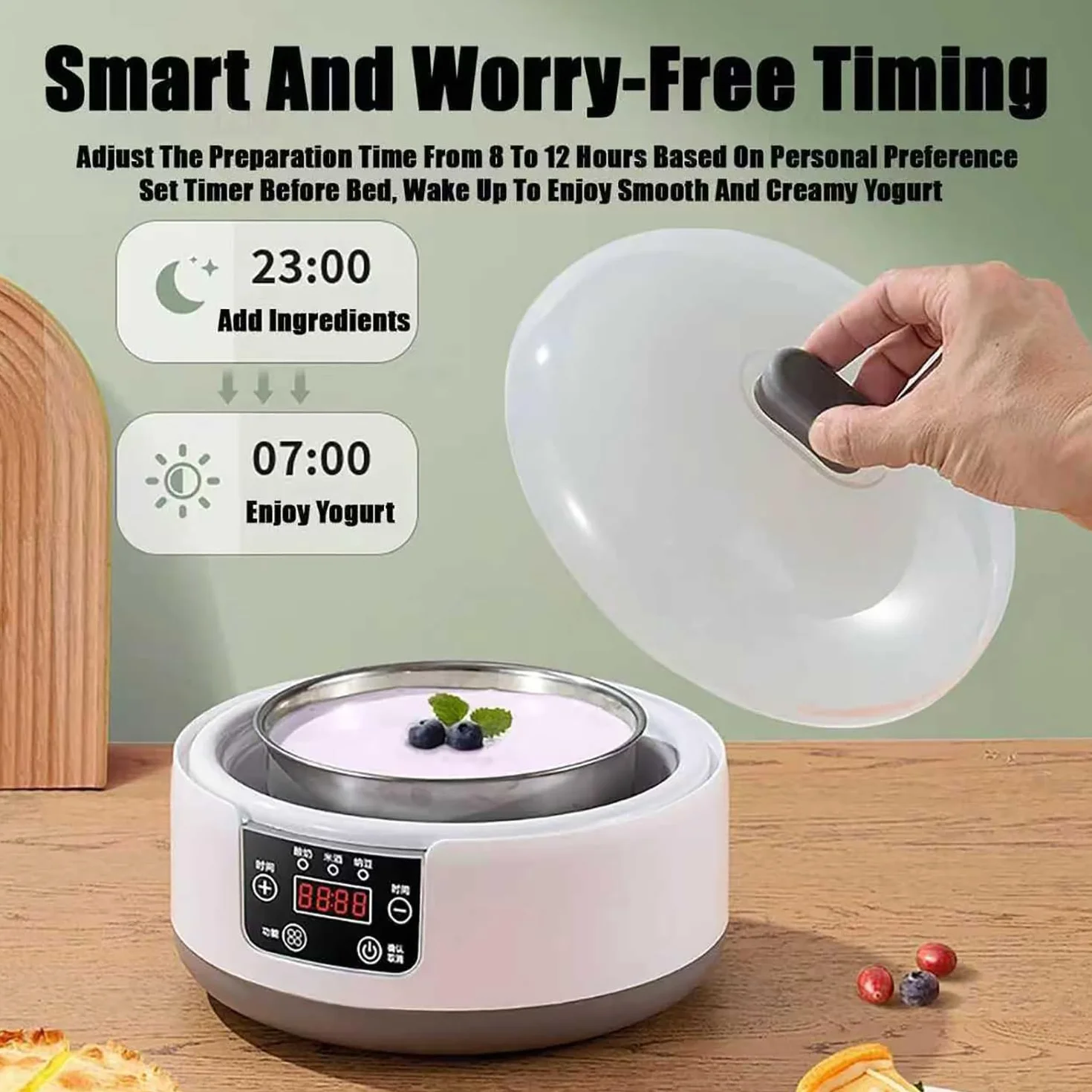 COYEUX Automatyczny ekspres do jogurtu 1,2 l/1,6 l, z wyświetlaczem LED i timerem, wkładka ze stali nierdzewnej, automatyczna regulacja stałej temperatury, do domowego jogurtu organicznego, natto