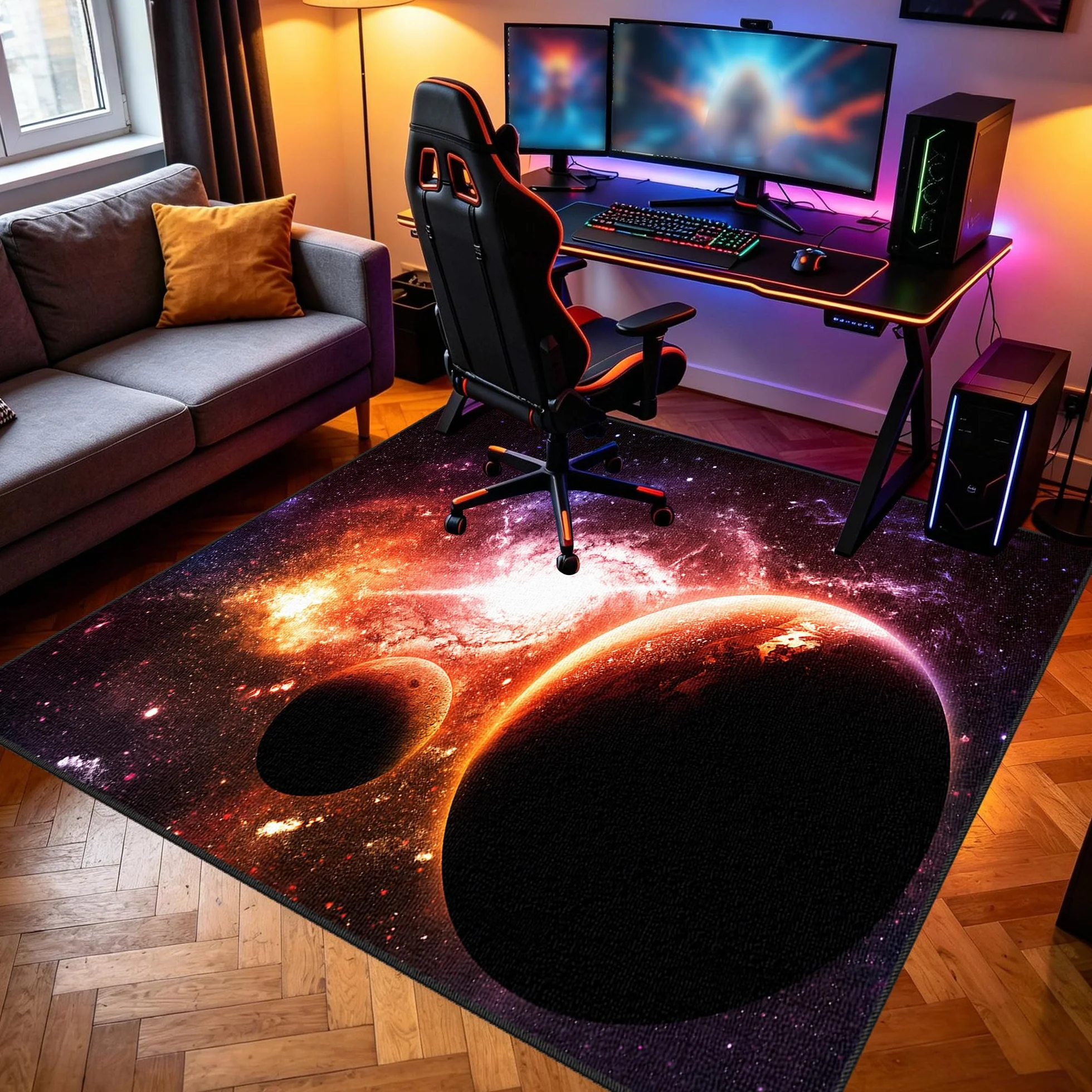 Zmywalny dywanik do pokoju zabaw, 110 x 170 cm / 43,31 x 66,93 cala Mata podłogowa na krzesło komputerowe do gier, mata sportowa, mata podłogowa dla graczy 3D do sypialni na krzesło biurowe