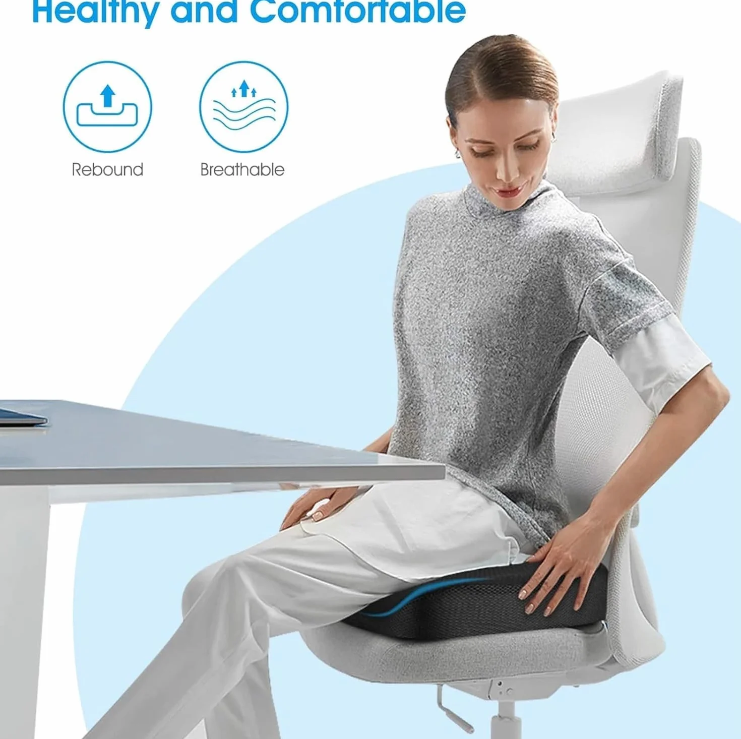 Feagar, poduszka na krzesło z pianki z pamięcią, ergonomiczna poduszka na fotel samochodowy, dla kierowcy, do wózka inwalidzkiego, poduszka na rwę kulszową, poduszka do siedzenia, czarna