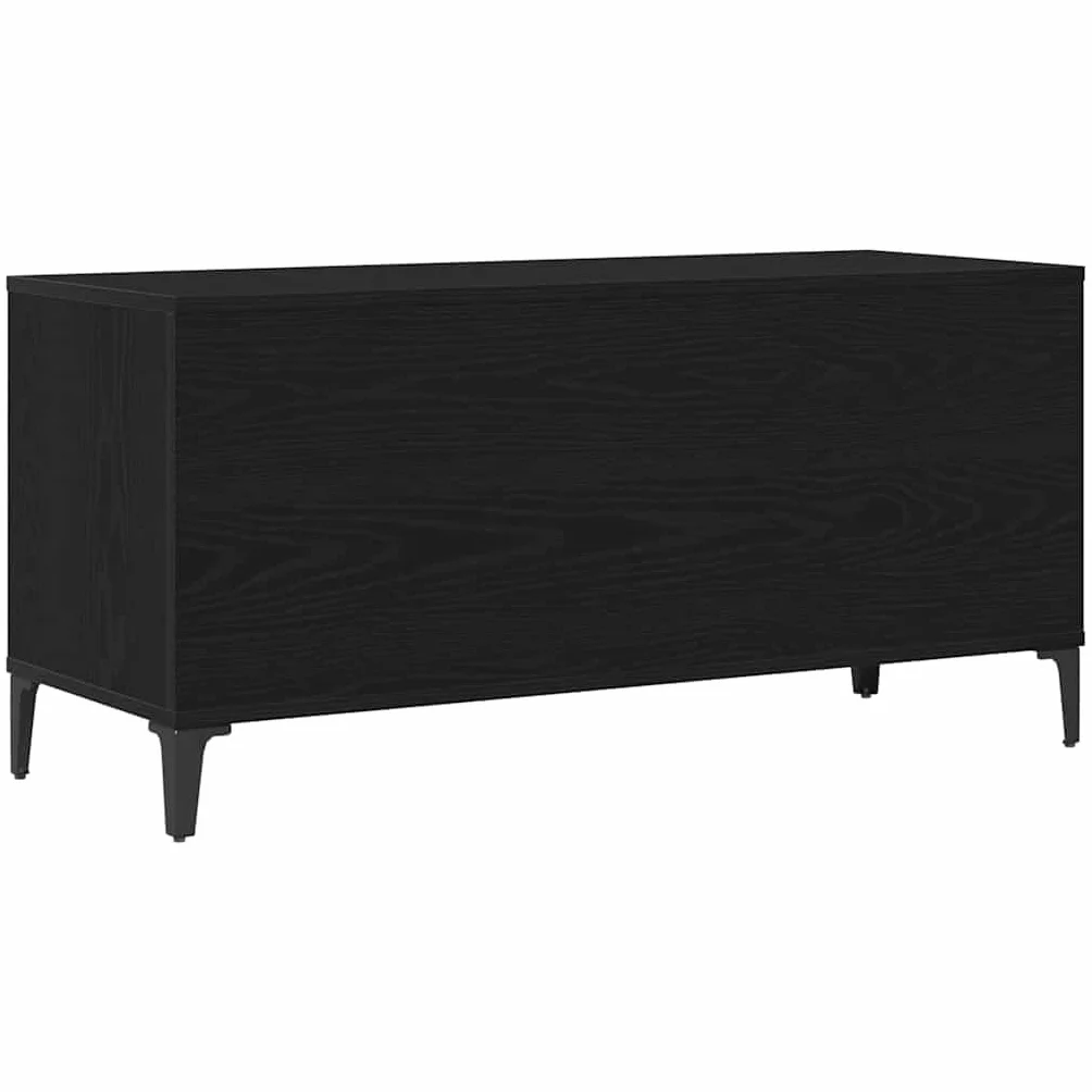 Hothingwell Szafka na płyty winylowe dąb czarny, 100 x 38 x 48 cm, szafka z płyty winylowej z luźnym schowkiem, minimalistyczny współczesny styl, do nowoczesnego salonu, stalowe nogi