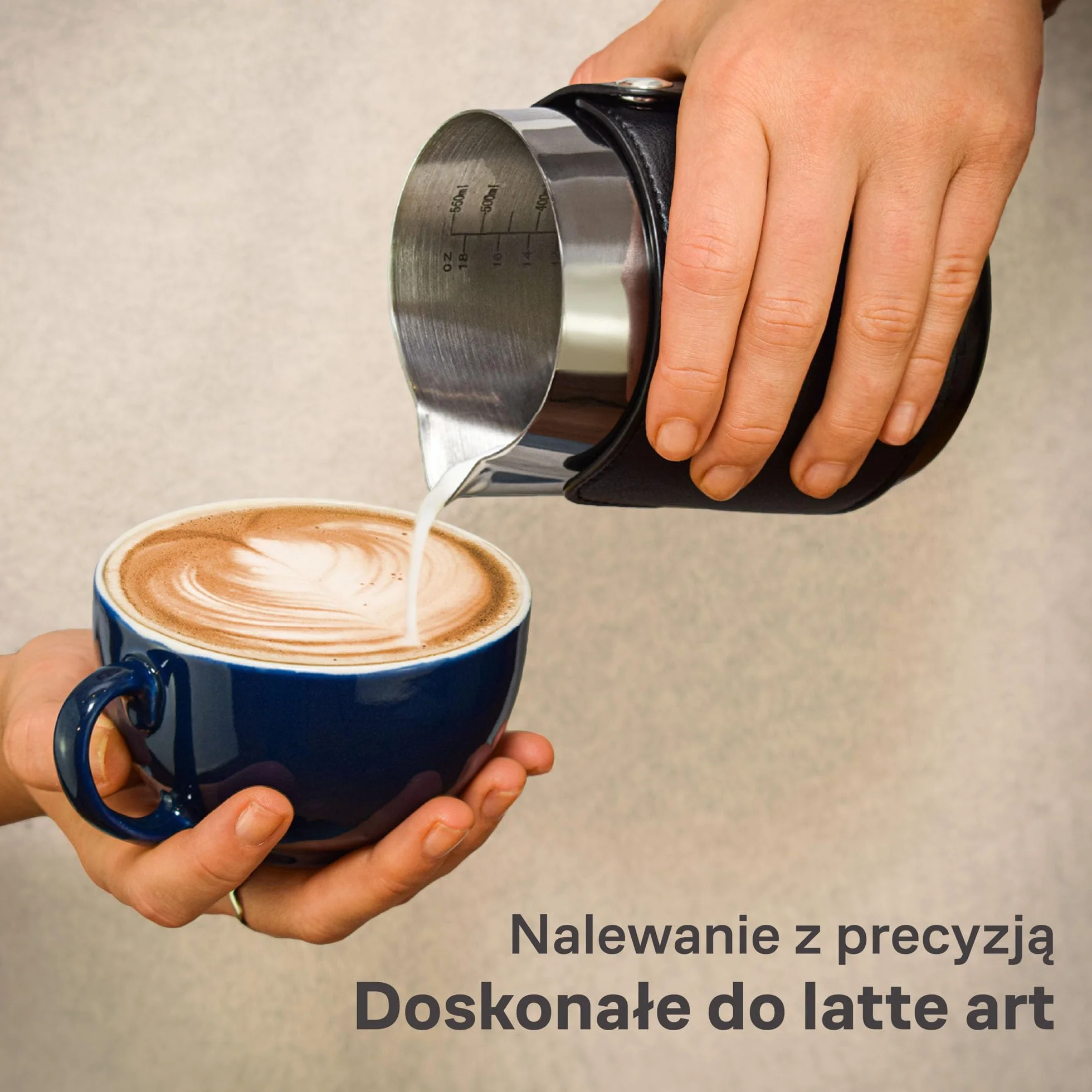Cosumy Dzbanek do Spieniania Mleka ze Stali Nierdzewnej 500 ml - Z Podziałką - Do Latte Art - Akcesoria Baristy