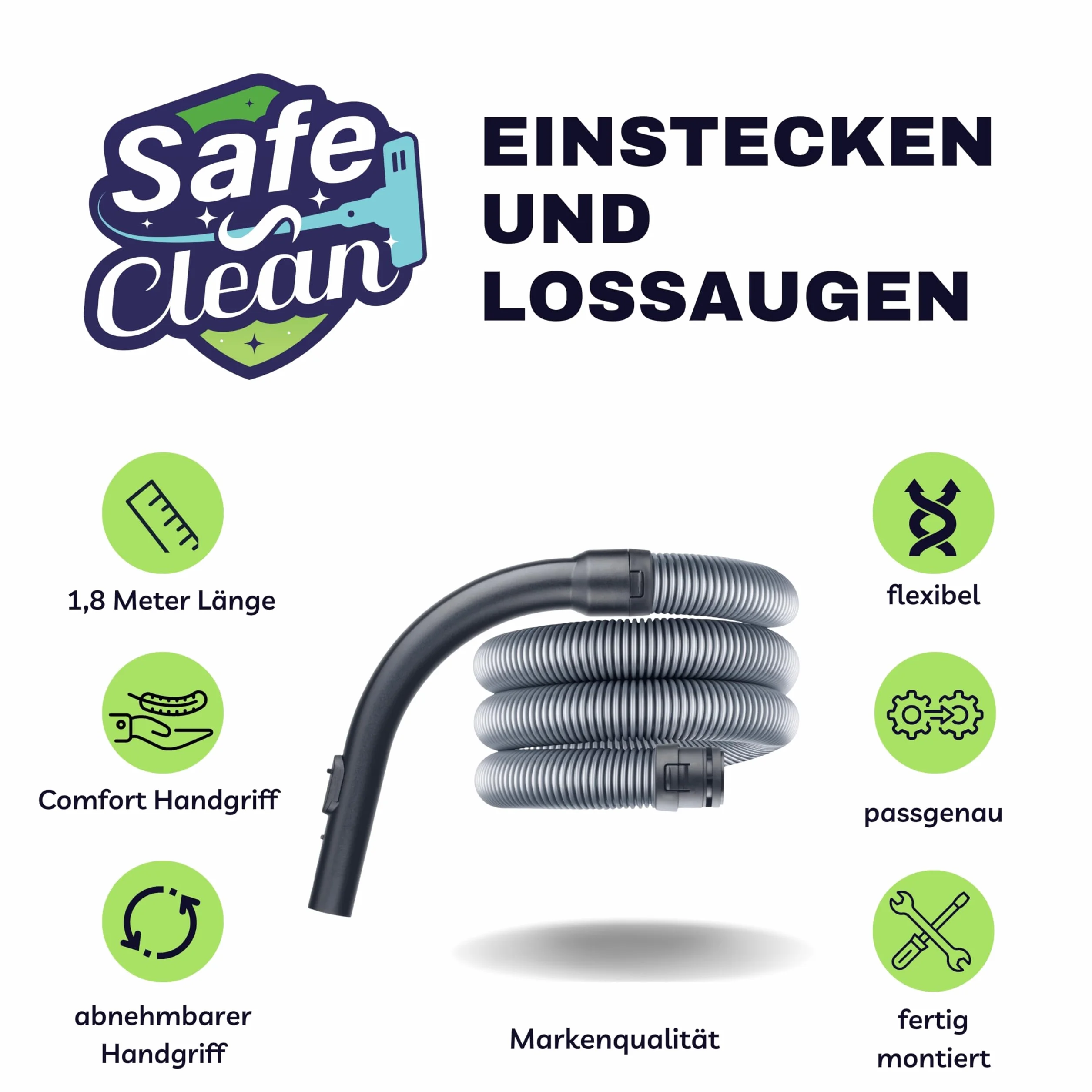 SAFE 'N CLEAN Wąż do odkurzacza kompatybilny ze wszystkimi modelami Miele C1 Classic i C1 Complete (Tango, Flex, Powerline, Parquet XL, Ecoline itd.) - Alternatywa dla 10817730 -