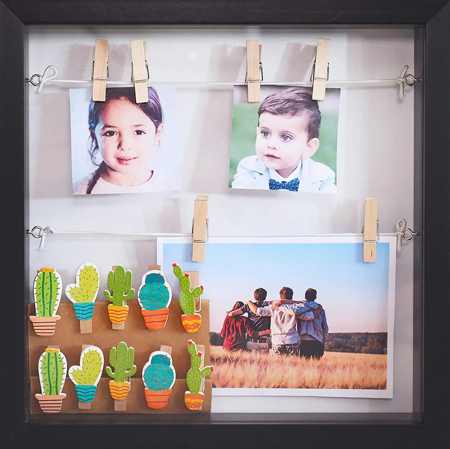 Gadgy® Ramka Pudełkowa 3D - Shadow Box z 18 Klipsami na Zdjęcia, Czarna Głęboka Ramka na Wspomnienia i Dekoracje - 25x25x4 cm