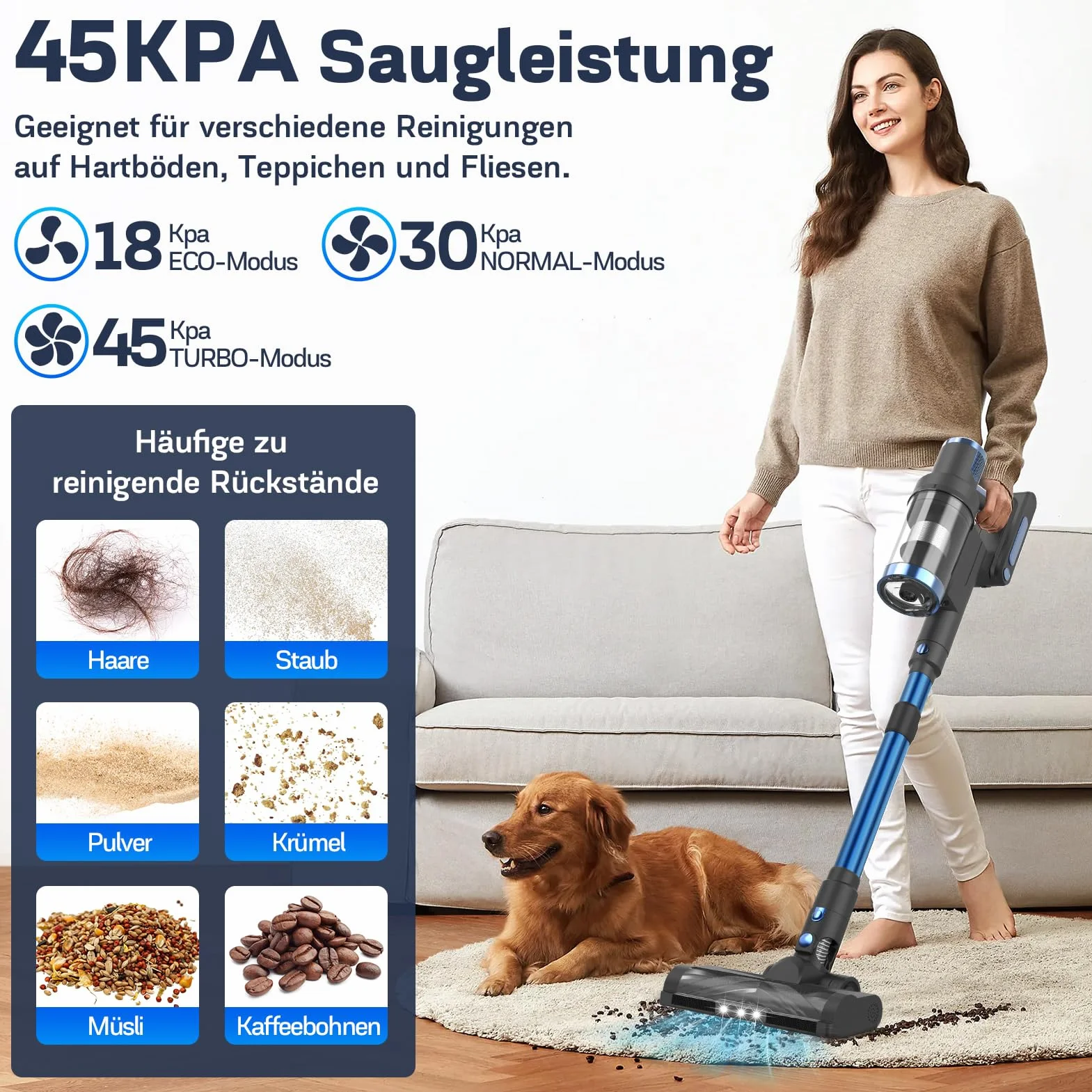 Odkurzacz akumulatorowy bezprzewodowy 550 W 45000 Pa 60 min 1,5 l z inteligentnym ekranem dotykowym i stacją ładującą