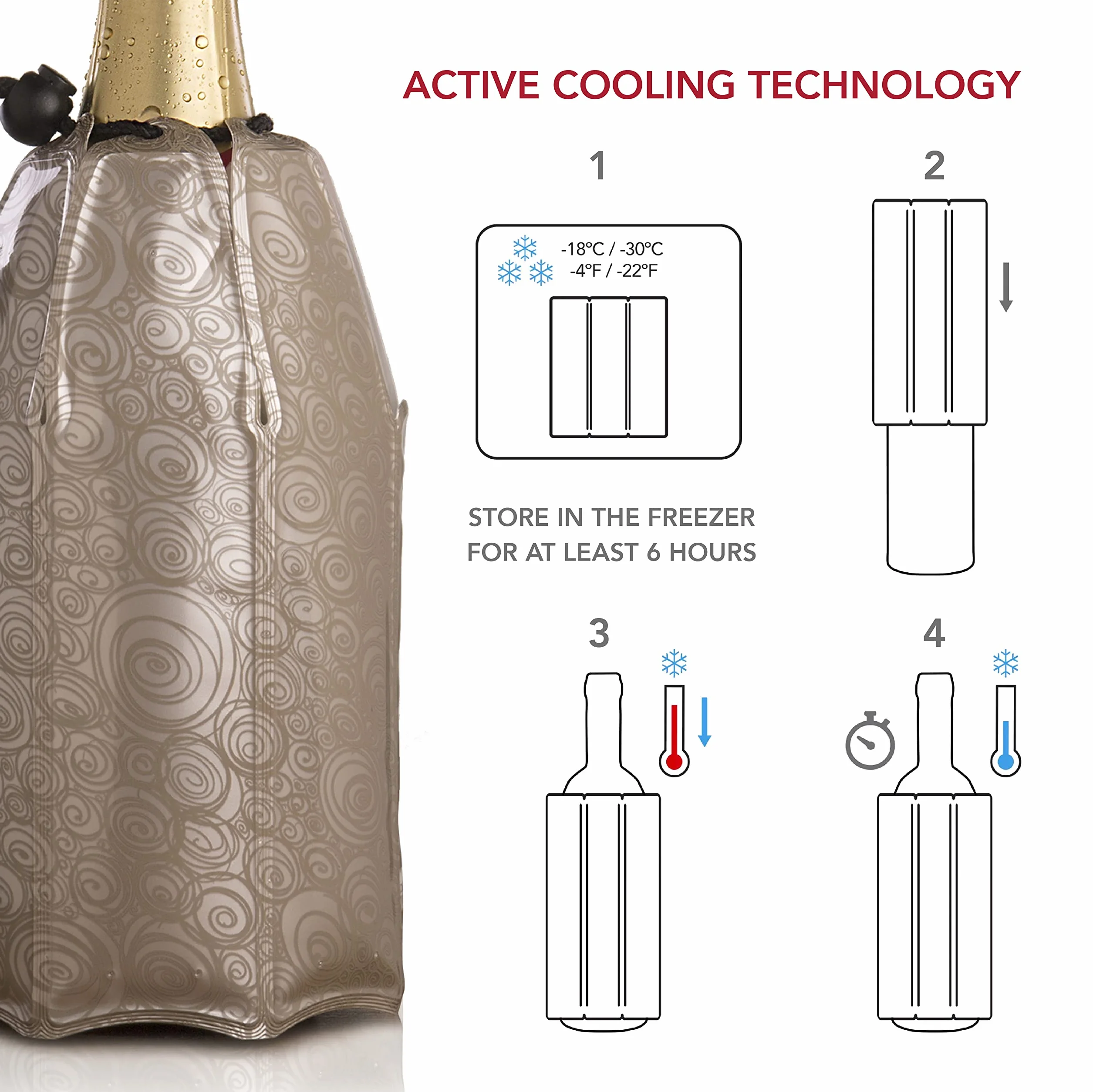 Vacu Vin Rapid Ice Champagne Cooler - platyna, 44 cm