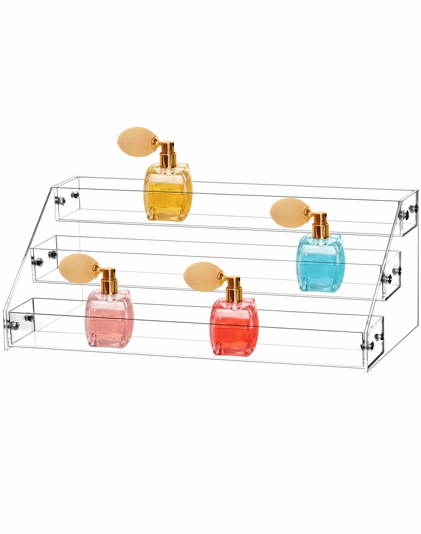 QWORK® 3-Tier Przezroczysty akrylowy stojak Wyświetlacz akrylowy Riser Półka na perfumy Biżuteria Babeczka Kosmetyki Lakier do paznokci Figurki Przyprawy (31 x 16 x 11.5 cm)