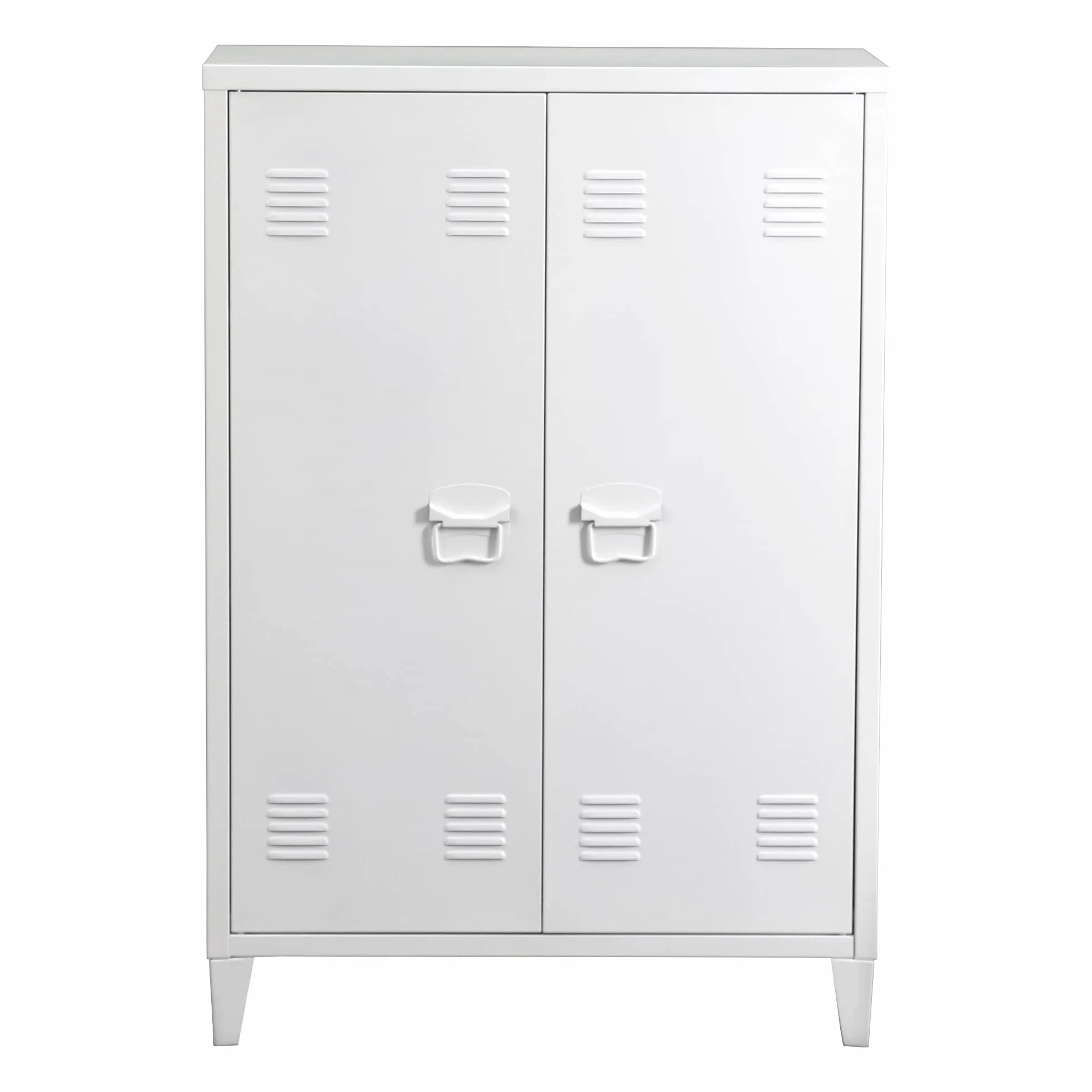Oripää metalowa szafka do salonu, 110 x 75 x 33 cm, szafka na akta, szafka warsztatowa z 2 drzwiami i 2 półkami o regulowanej wysokości, biała