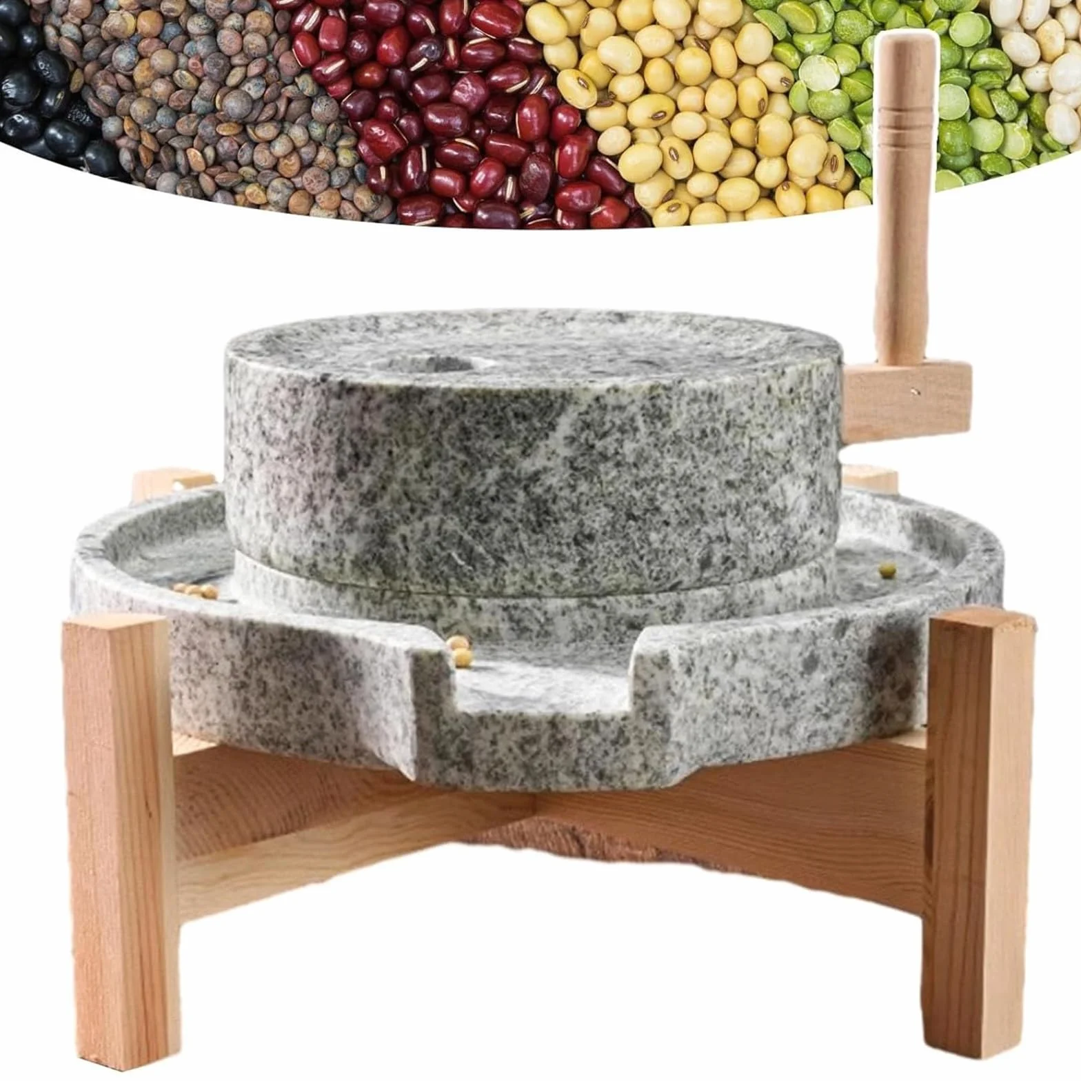 Ręczny młynek do kamienia – naturalny ręczny młynek do ziarna bluestone do pszenicy, ryżu, fasoli, płatków śniadaniowych, ziół w proszku, tradycyjne narzędzie kuchenne do świeżej mąki i masła