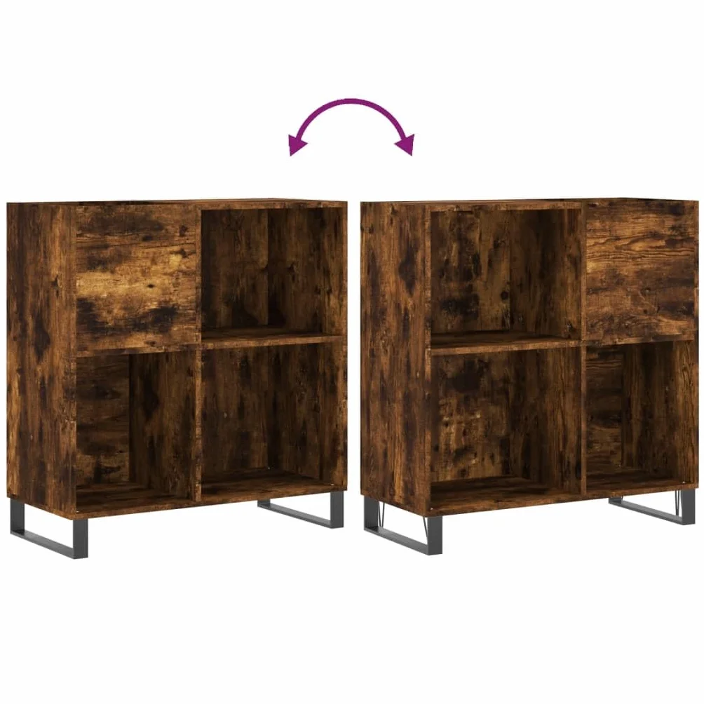 Szafa panelowa z dębu wędzonego, materiał drewnopochodny, 84,5 x 38 x 89 cm, z żelaznymi nogami, miejsce do przechowywania winylu, płyt gramofonowych i szafki na media, nadaje się jako stojak