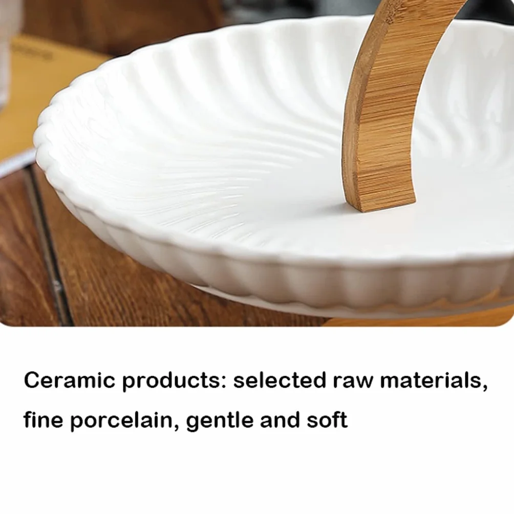 Miska na Owoce, Dekoracja Stołu Zestaw miski owocowej z naturalnym bambusowym stojakiem, ceramiczny koszyk owocowy serwujący taca zestaw do owoców, przystawka deserowy, ciasto, cukierki Kosz na Warzyw