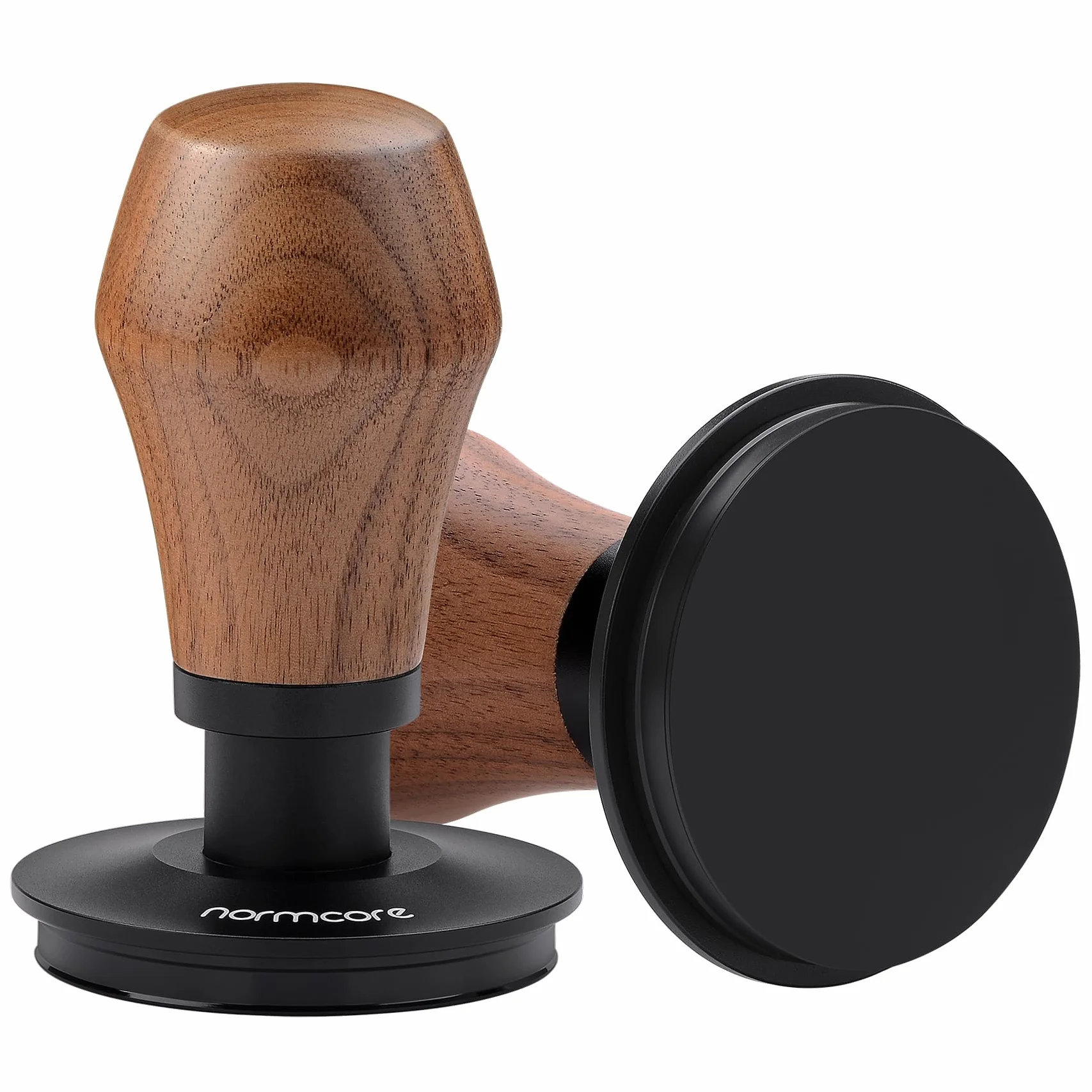 Normcore 58,5 mm tamper do kawy espresso V4, sprężynowy tamper z tytanową powłoką PVD płaska podstawa - 6,8 kg / 11,3 kg / 13,6 kg zapasowe sprężyny, oryginalny uchwyt z orzecha amerykańskiego