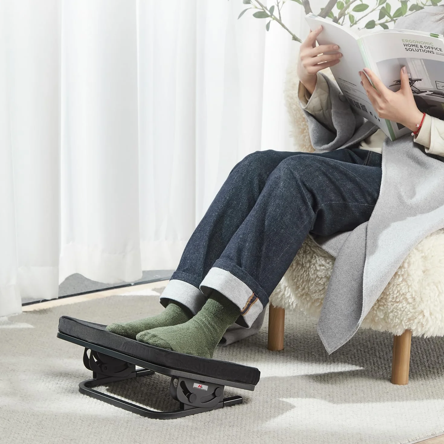 Maclean MC-460 Podnóżek Ergonomiczny, Podstawka pod Nogi, Płynnie Regulowany Kąt Nachylenia, Zdejmowalna Poduszka
