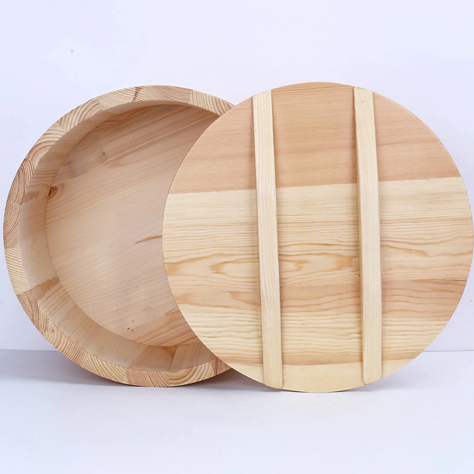Japońska miska do ryżu Sushi-Hangiri Sushi Oke pojemnik do mieszania ryżu pojemnik na jedzenie z miedzianą opaską do domowej kuchni restauracji, 24 cm/9,5 cala