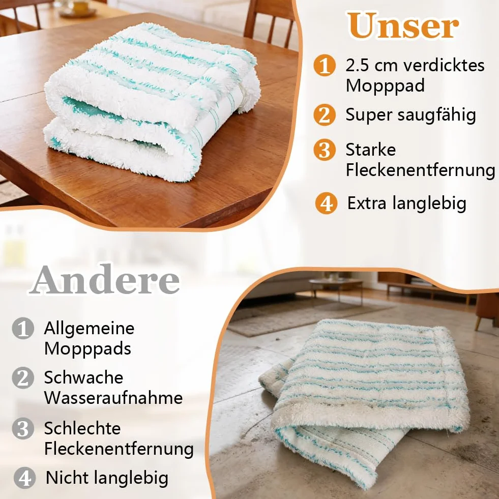 4 sztuki wymiennych nakładek do mopa dla Leifheit Profi XL Cotton Plus/Profi XL Micro Duo. Nakładki z mikrofibry do wszystkich typów podłóg, grubie o dużej chłonności wody.
