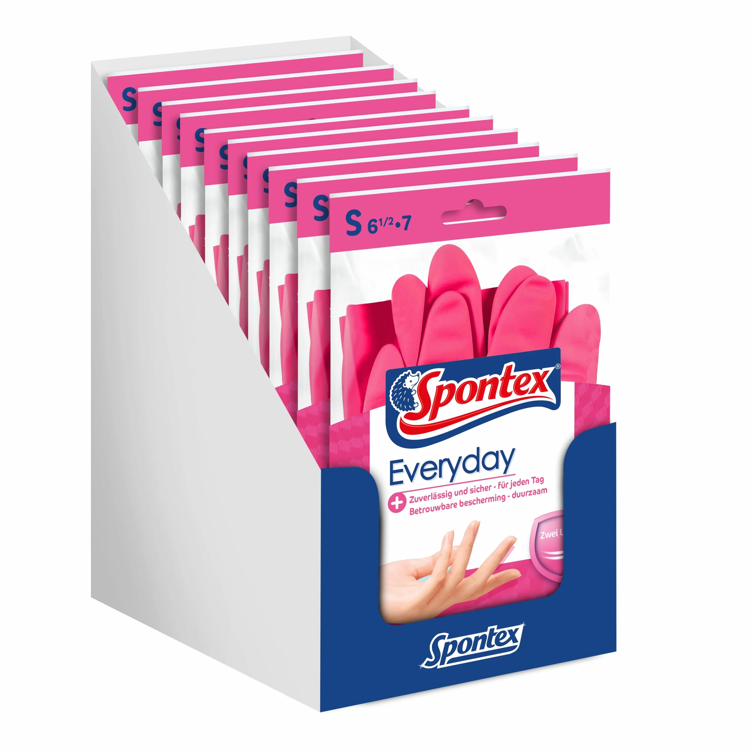 Spontex Everyday rękawice domowe, wygodne i bezpieczne trzymanie, z flokowaniem bawełnianym, różowe, rozmiar S, 10 x 1 para