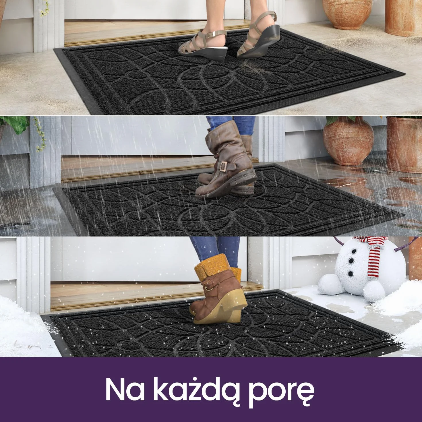 DEXI Antypoślizgowa wycieraczka zewnętrzna 44 x 75 cm, chłonna wycieraczka wewnętrzna, zmywalna mata wejściowa, wytrzymała, wycieraczka do korytarza, ogrodu, podwórza - czarna