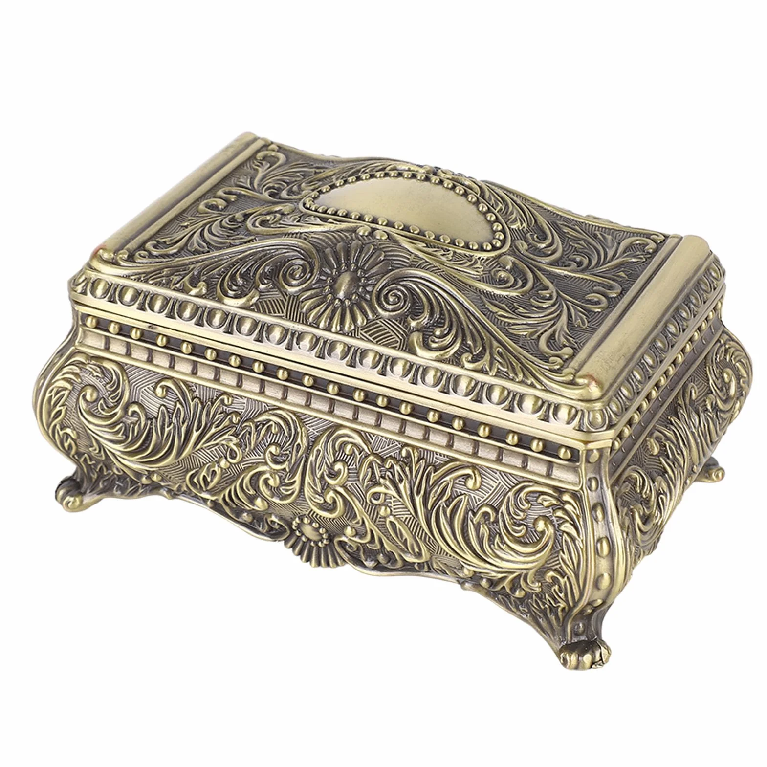 Prostokątne pudełko na biżuterię w stylu vintage z brązu – metalowe drobiazgi do przechowywania akcesoriów, pamiątek i prezentów – eleganckie rozwiązanie do dekoracji domu