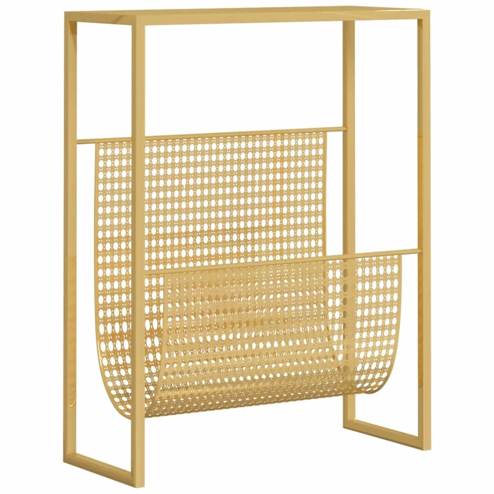 Generisch Stojak na czasopisma Golden 35 x 15 x 45 cm stal | Stabilny, trwały, dużo miejsca na książki, blat stołu do dekoracji, do biura, salonu, sypialni
