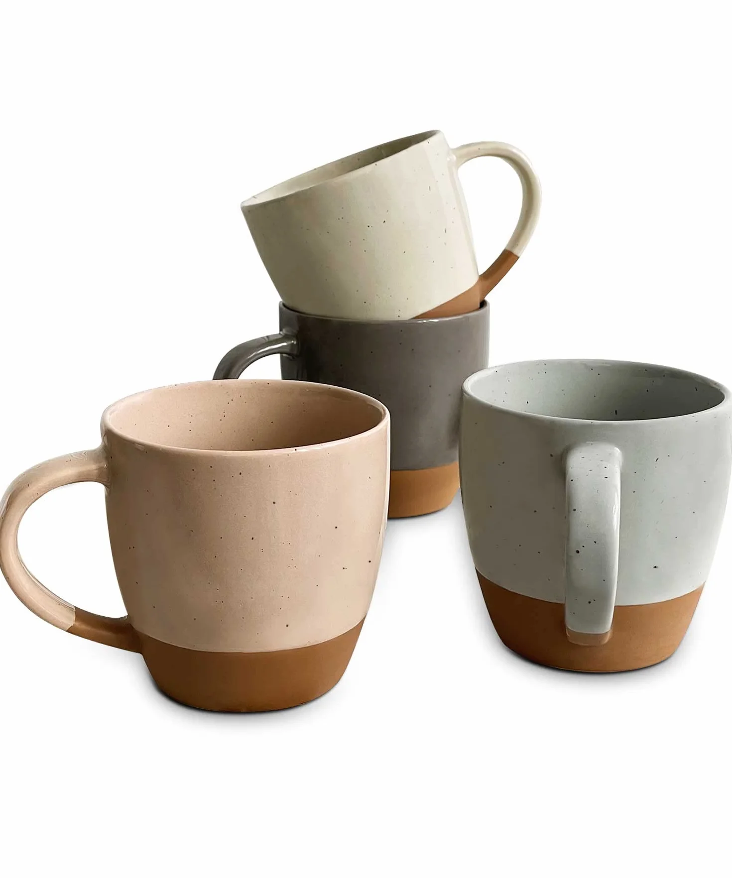 Mora Ceramiczny duży zestaw 4 kubków do latte, 473 ml, nadają się do kuchenki mikrofalowej, porcelanowe kubki do kawy z dużym uchwytem, nowoczesne, boho, niepowtarzalny styl do każdej kuchni. Kamionka