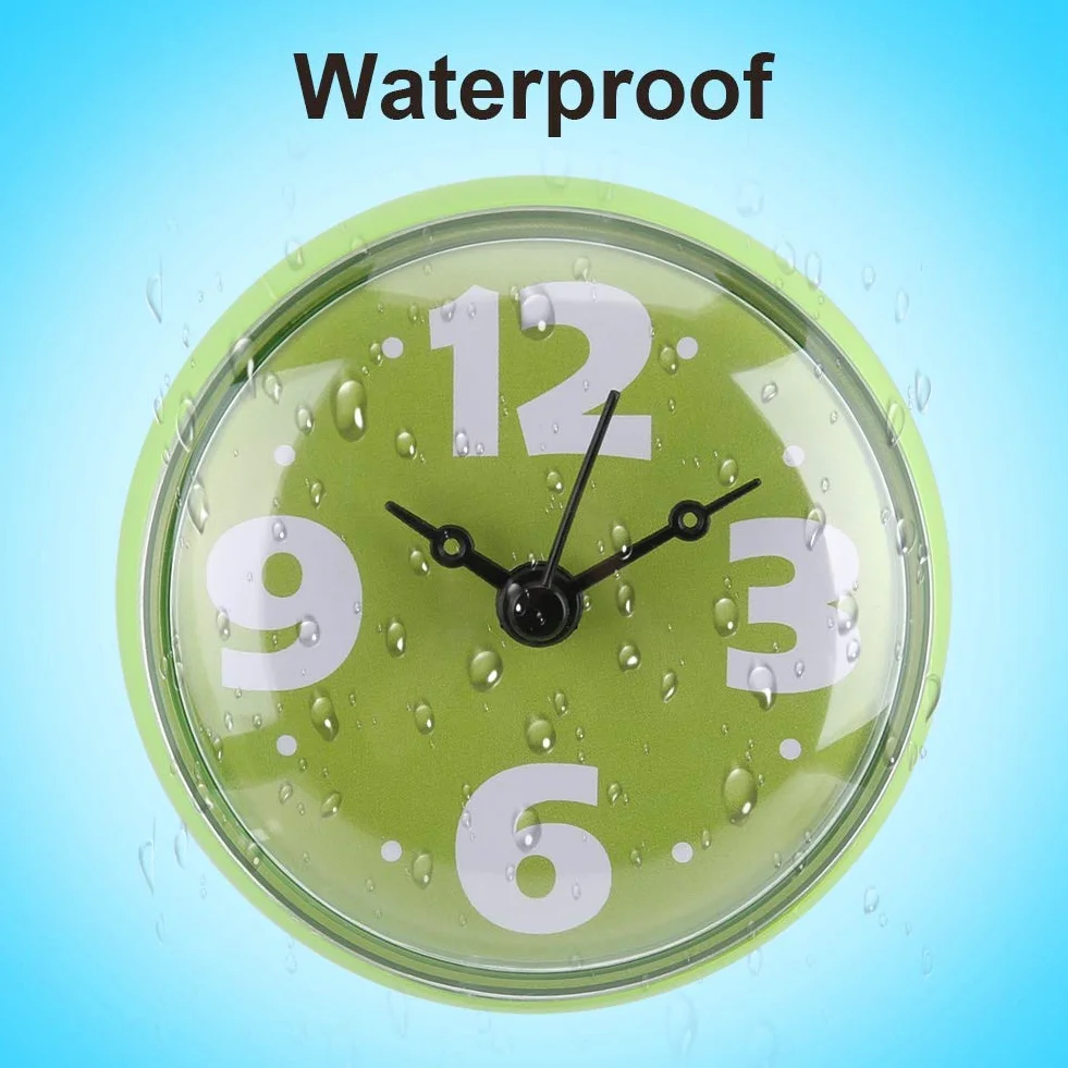 Water Resistant Suction Wanduhr Badezimmer Uhr Mini Wasserdichte Uhr mit ruhigen Sweep Movement Fenster Spiegel Bad Dusche Badezimmer Zubehör (Grün)