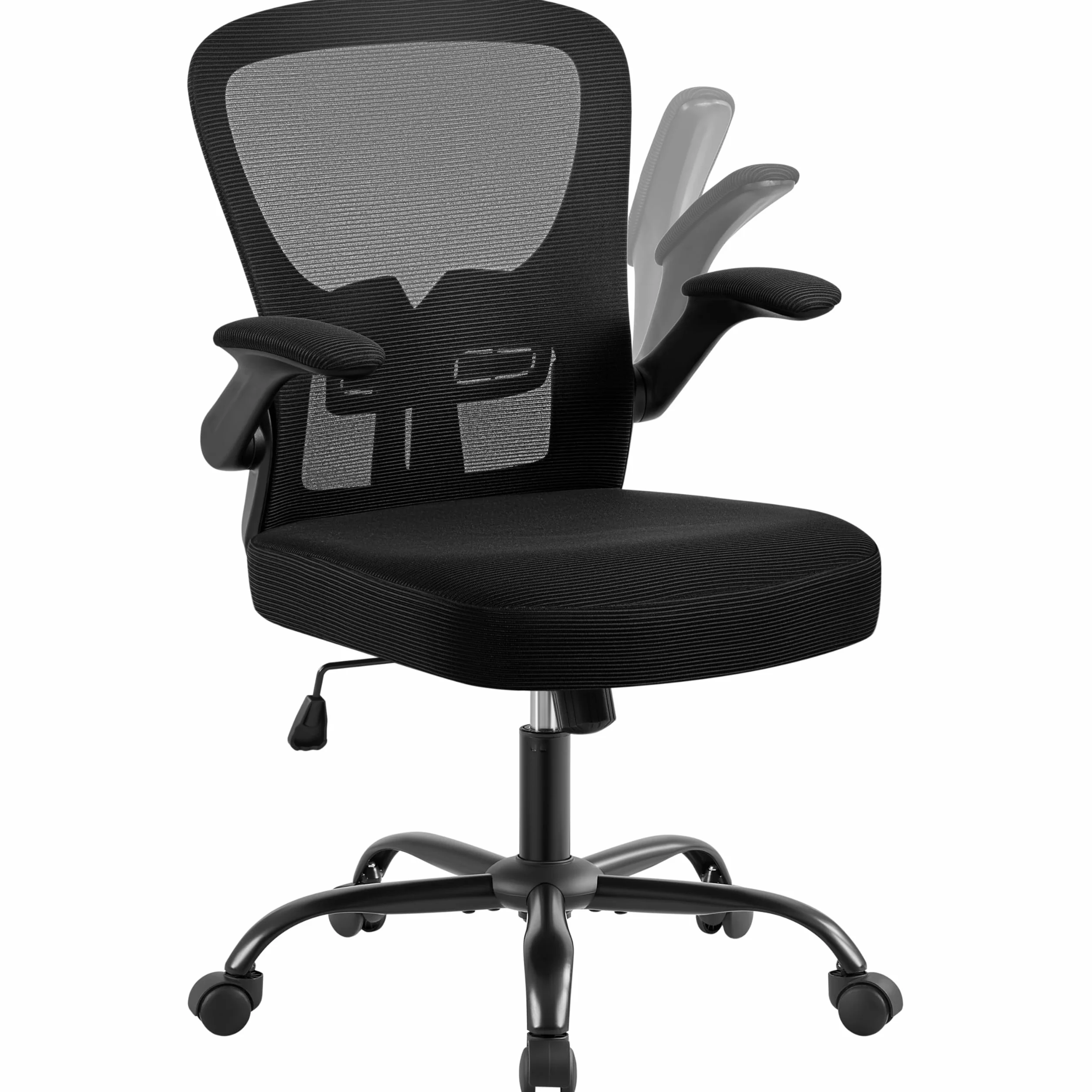 Yaheetech Krzes?o biurowe z pod?okietnikami sk?adanymi Fotel komputerowy, szersze siedzisko, regulowana wysoko??, 61 x 61 x 95-105 cm czarne