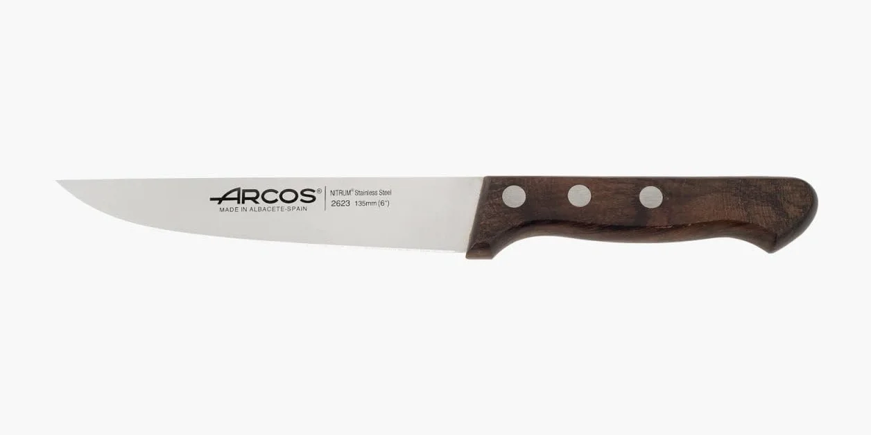 Arcos 262300 seria atlantico-kuchnia nóż nóż nóż nóż nitrm stal nierdzewna 135 mm (5,31 cala) - uchwyt palisander brązowy kolor, 18/8