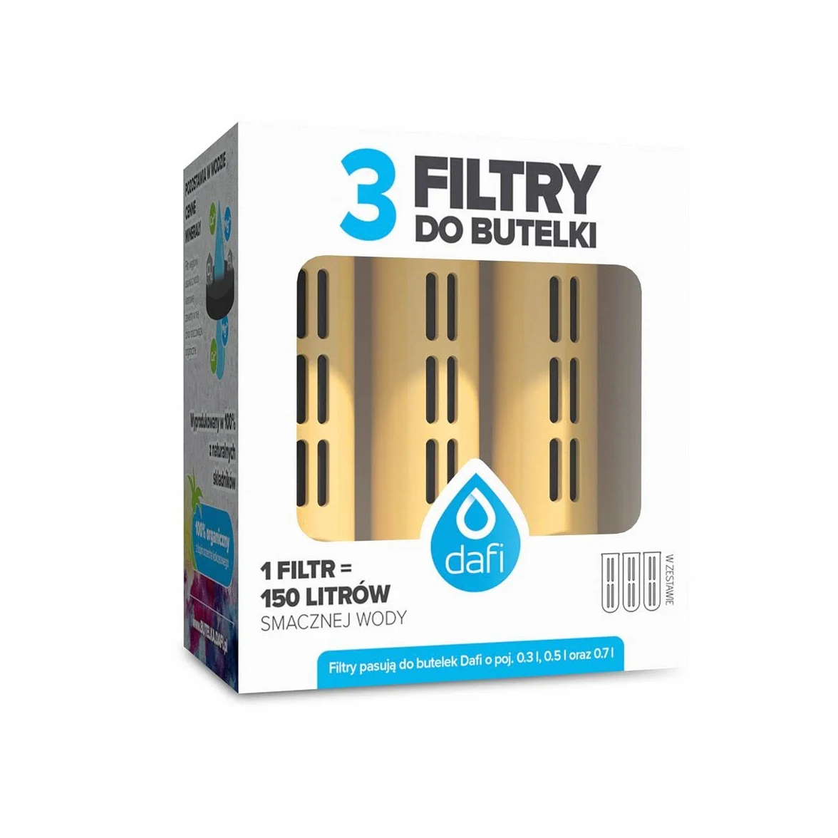 DAFI Zestaw 3 filtrów do butelek filtrujących DAFI Soft i Solid Kolor Waniliowy - Wymienne filtry węglowe, Przyjazne dla środowiska, Usuwają smak i zapach chloru, bez BPA