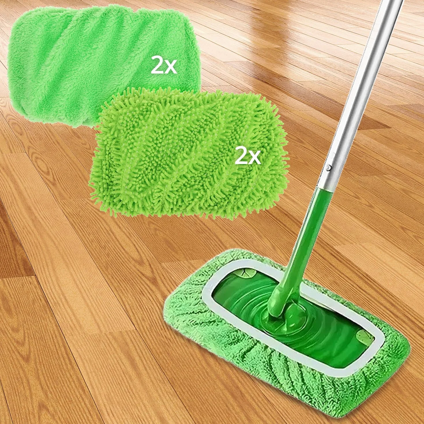 QWORK 4 sztuki podkładek z mikrofibry wielokrotnego użytku kompatybilne z mopem Swiffer - 2 x koralowy i 2 x szenilowy, zmywalne ściereczki podłogowe do twardych podłóg.