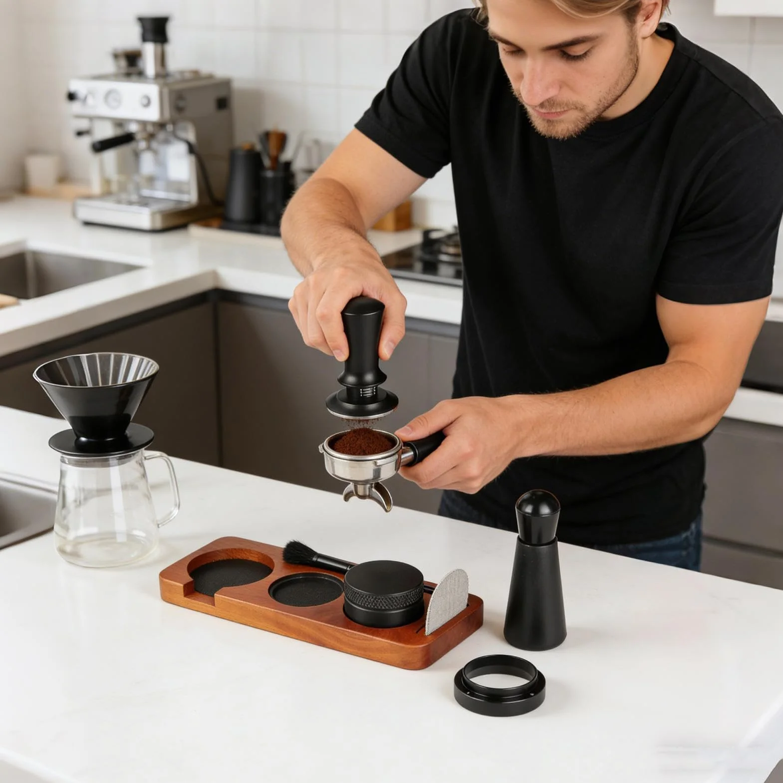 Zestaw do Ubijania Kawy Przenośny Przyrząd do Tłoczenia Kawy | 51 mm Akcesoria do Ubijania Espresso do Domu Kuchni Apartamentu Kawiarni Baru dla Entuzjastów