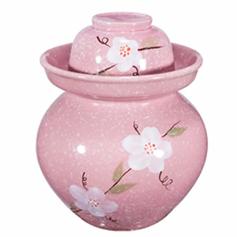 pojemnik do fermentacji. Różowy tradycyjny chiński porcelanowy ceramiczny garnek do fermentacji garnek do marynowania, słoik do fermentacji z uszczelką wodną pokrywka śluzy kamionka(1.25KG)