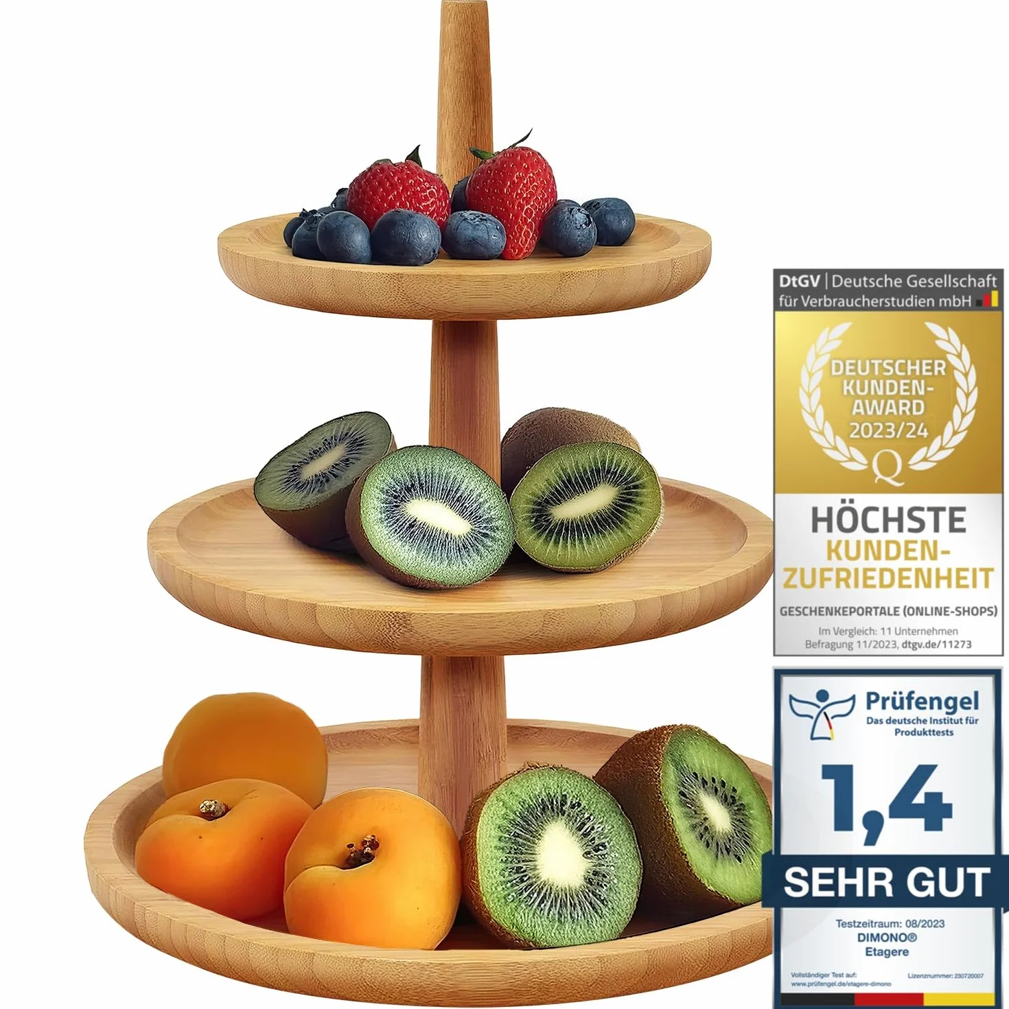 Dimono® Bamboo Etagere Premium Serving Stand 3-tier; taca do serwowania deserów, ciast, serów, wędlin, ciasteczek, orzechów, słodyczy candy bar 3-tier. (bambus)