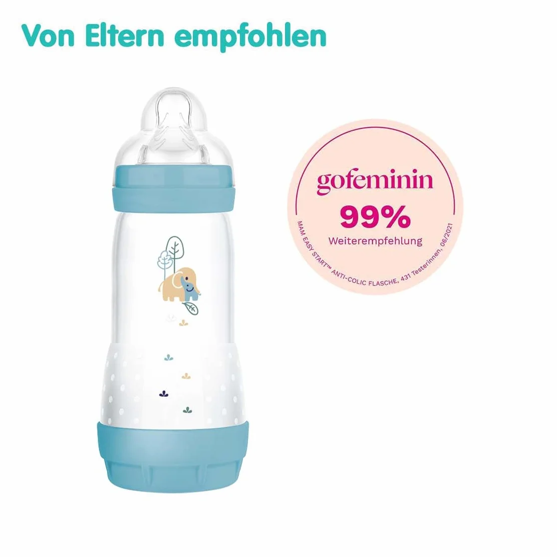 MAM Easy Start Anti-Colic butelka dla niemowląt (320 ml), wyjątkowo dobrze akceptowana butelka na mleko, butelka na napoje dla niemowląt z zaworem dolnym przeciwko kolce i ssaniu, rozmiar 2, 4+
