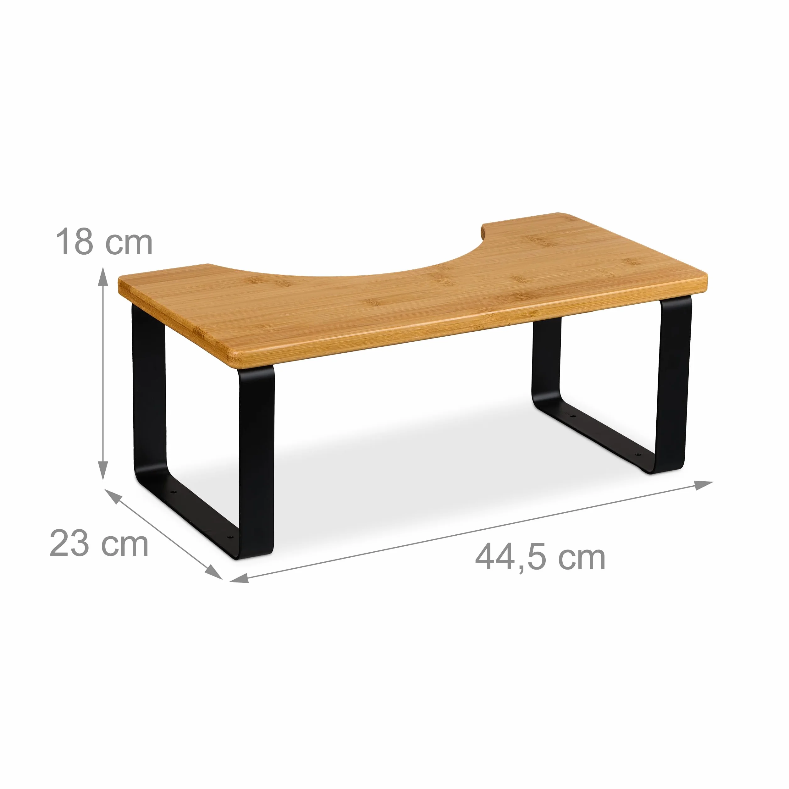Relaxdays Taboret toaletowy, stopnia łazienkowa dla dorosłych, bambus, 18 x 44,5 x 23 cm, zdrowa pozycja do kucania, naturalny/czarny, silikon, żelazko