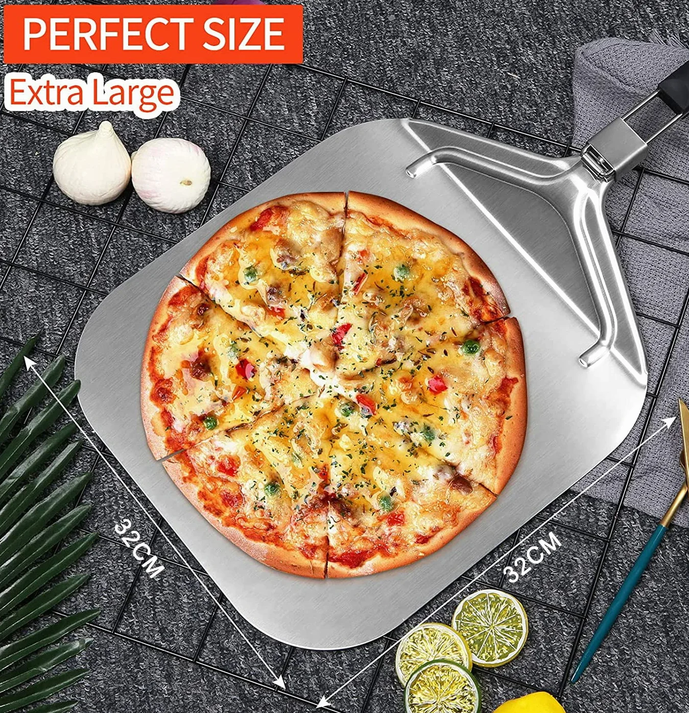 łopatka do pizzy, do kamienia do pizzy, do grilla lub piekarnika, z praktycznym składanym uchwytem, stabilna, do użytku domowego, do łatwego przechowywania