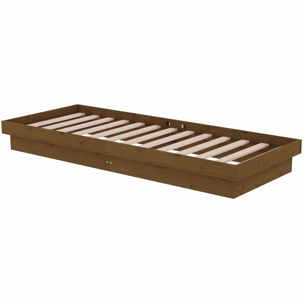 Lite sosnowe drewno Rustykalny urok Pościel Brąz 75x190 cm | Rama łóżka lite drewno sosnowe 75x190 cm miodowy brąz stelaż pojedynczy