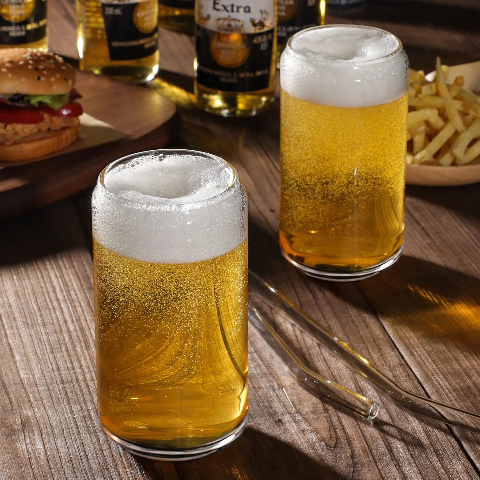 NETANY Szklanki do picia ze szklaną słomką, zestaw 4 szt., 470 ml, szklane kubki do piwa, mrożonej kawy, szklanki do whisky, napojów gazowanych, herbaty, wody, prezent, 2 szczotki do czyszczenia