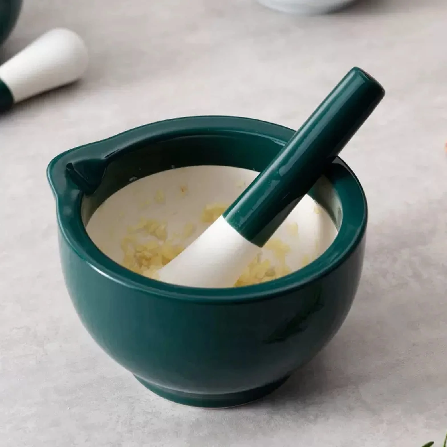 Miska Porcelanowy moździerz i tłuczek, ciemnozielony moździerz i tłuczek młynek do ziół przypraw kruszarka do pigułek mieszanka kuchenna Miska na przyprawy (duża)